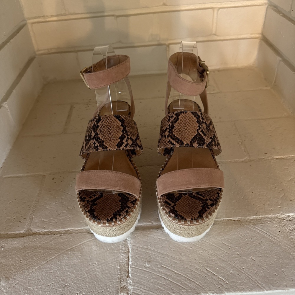 Crown Vintage Women's Leather Platform Sandal Slingback Animal Print Sz 7.5